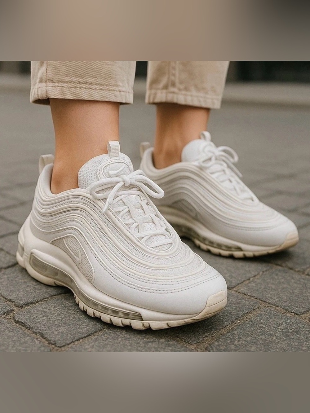 Nike Air Max 97 sneakers triple white colorway iconic wavy design SZ 9.5 women’s